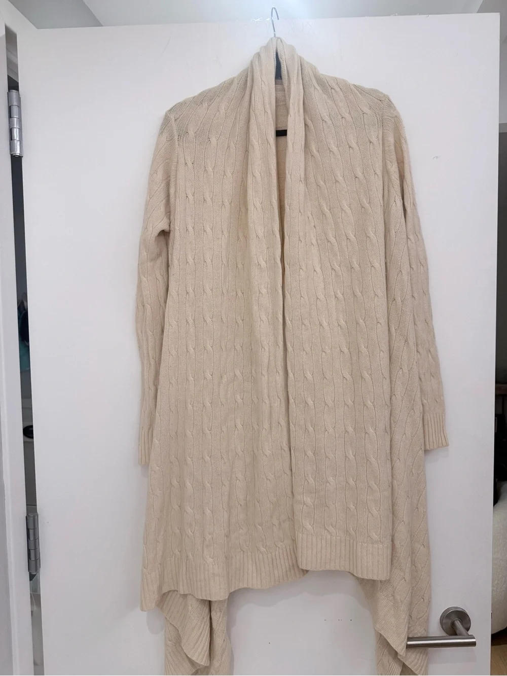 Ralph Lauren Cream Cable-Knit Draped Open Front Cardigan